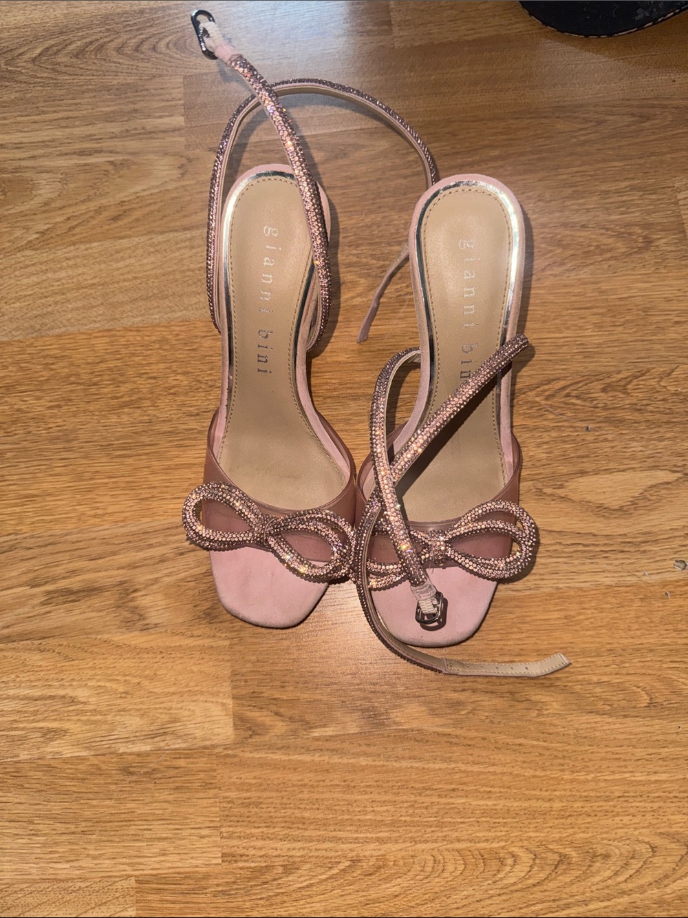 Gianni Bini Rose Pink Sparkle Bow Strap Heels